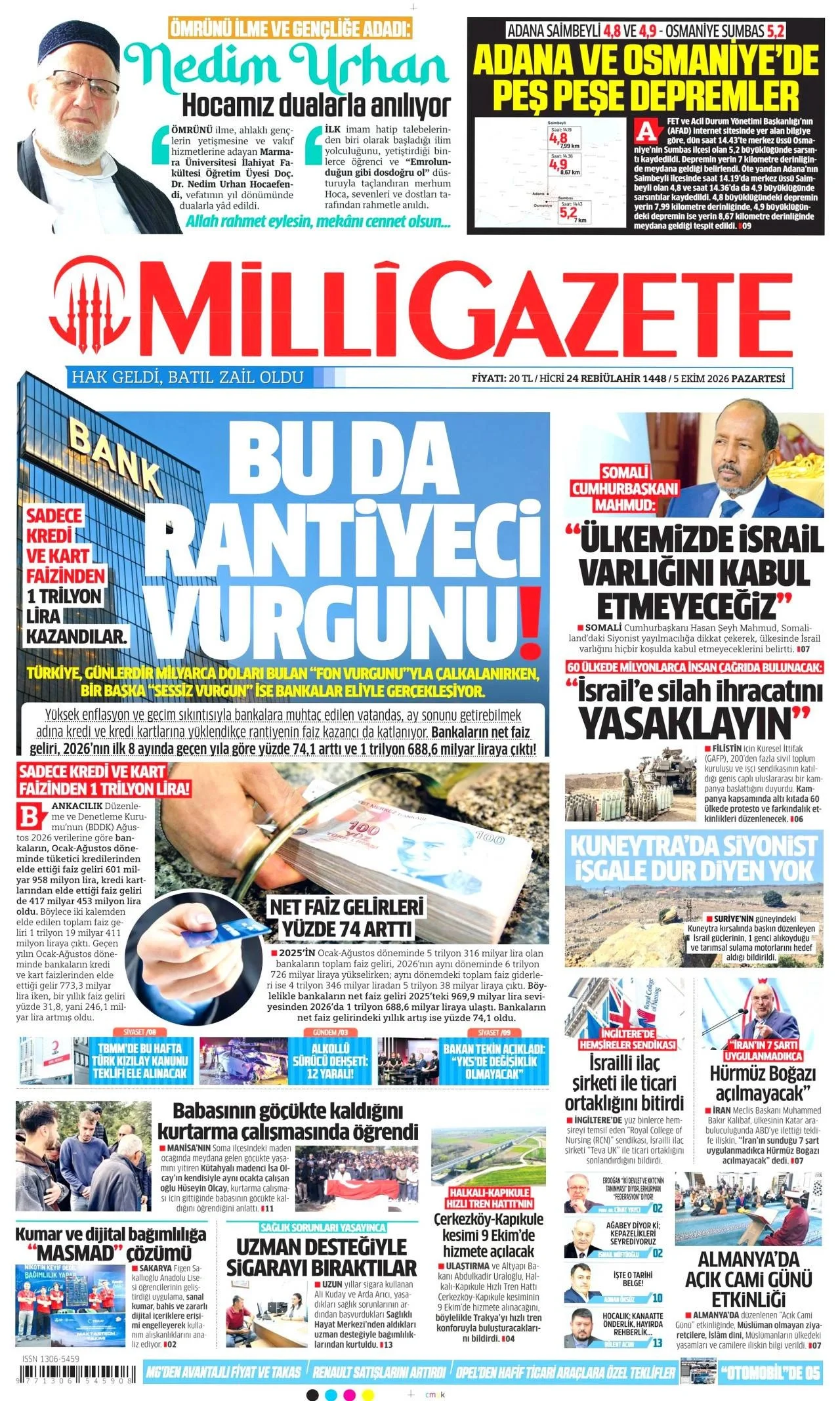 Milli Gazete - 5 Ekim 2026 günün manşeti