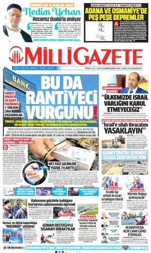 Milli Gazete 5 Ekim 2026 günün manşeti
