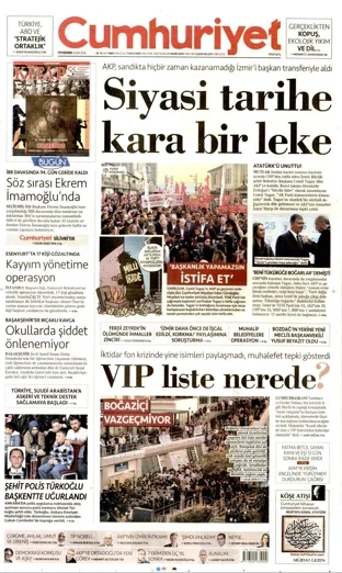 Cumhuriyet Gazetesi 8 Ekim 2026 günün manşeti