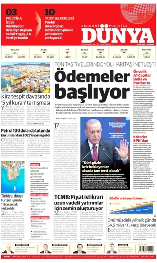 Dünya Gazetesi 8 Ekim 2026 günün manşeti