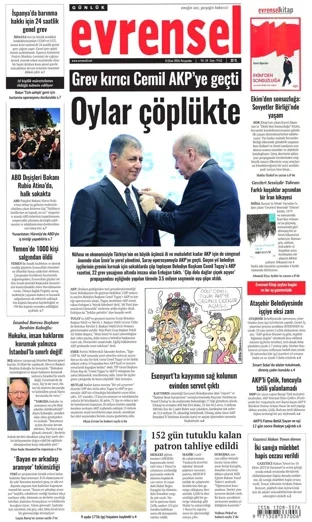 Evrensel Gazetesi 8 Ekim 2026 günün manşeti