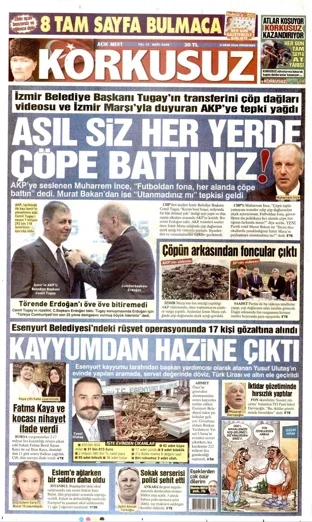 Korkusuz Gazetesi 8 Ekim 2026 günün manşeti