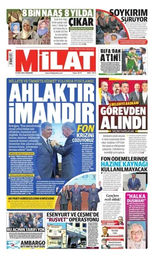 Milat Gazetesi 8 Ekim 2026 günün manşeti