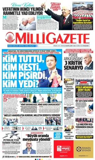 Milli Gazete 8 Ekim 2026 günün manşeti