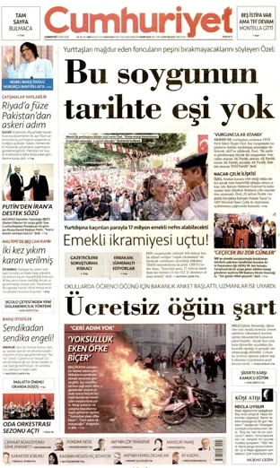 Cumhuriyet Gazetesi 10 Ekim 2026 günün manşeti