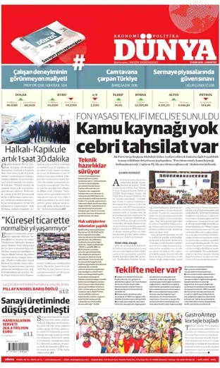 Dünya Gazetesi 10 Ekim 2026 günün manşeti