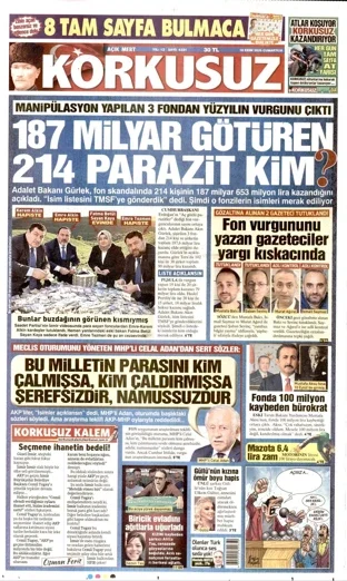 Korkusuz Gazetesi 10 Ekim 2026 günün manşeti