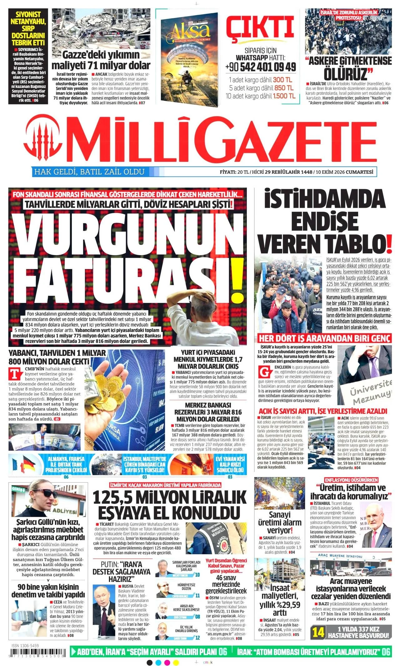 Milli Gazete - 10 Ekim 2026 günün manşeti