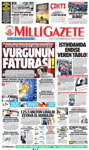 Milli Gazete 10 Ekim 2026 günün manşeti