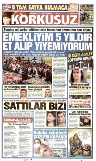 Korkusuz Gazetesi 13 Ekim 2026 günün manşeti