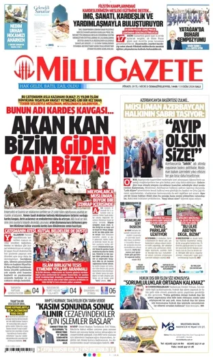 Milli Gazete 13 Ekim 2026 günün manşeti