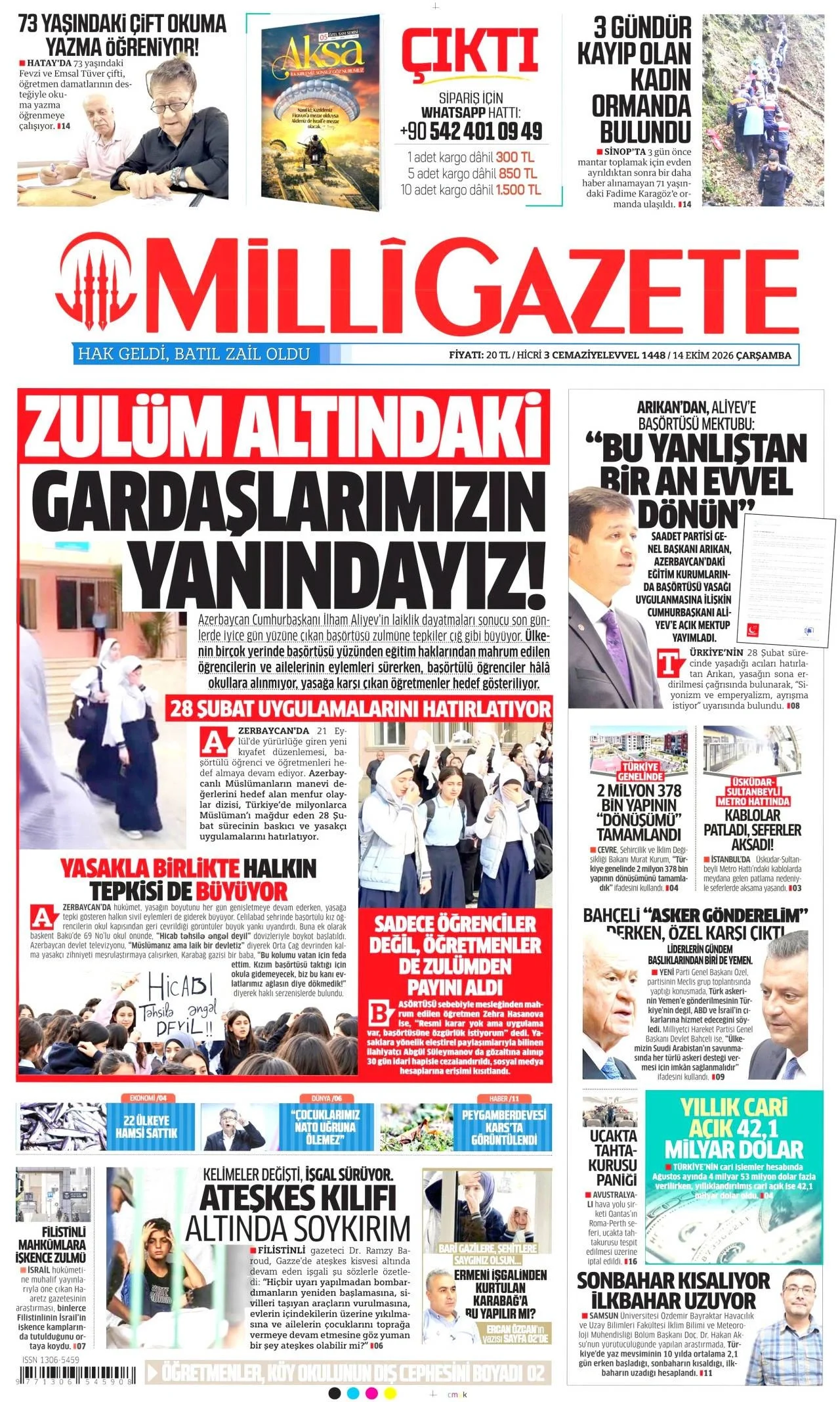 Milli Gazete - 14 Ekim 2026 günün manşeti