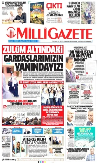 Milli Gazete 14 Ekim 2026 günün manşeti