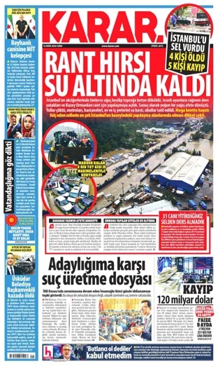 Karar Gazetesi 16 Ekim 2026 günün manşeti
