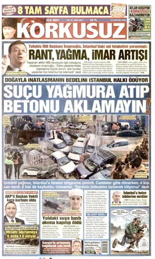 Korkusuz Gazetesi 16 Ekim 2026 günün manşeti
