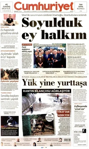 Cumhuriyet Gazetesi 17 Ekim 2026 günün manşeti