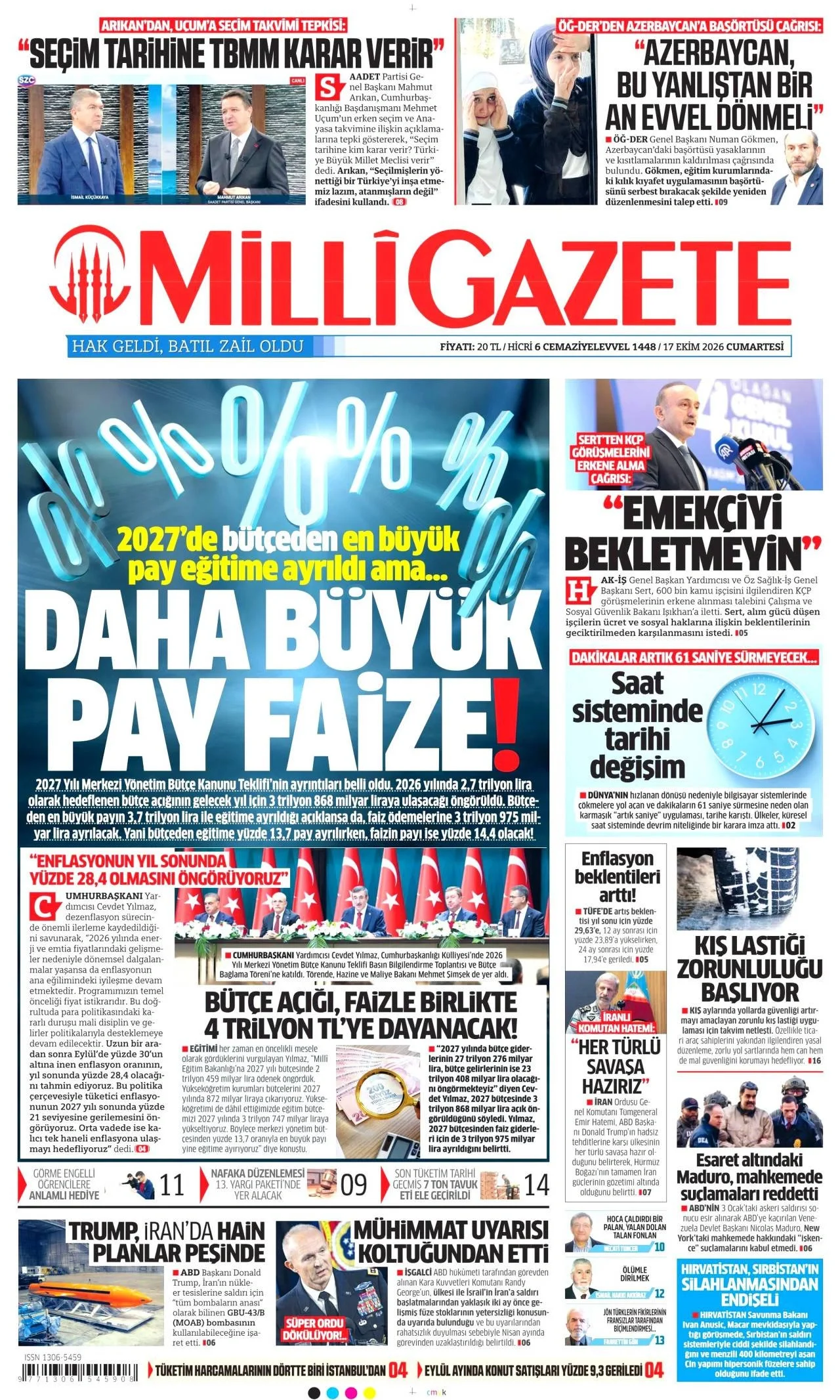 Milli Gazete - 17 Ekim 2026 günün manşeti