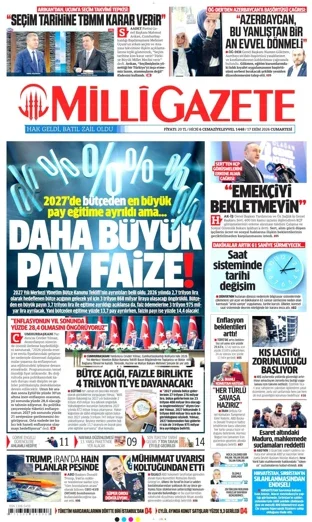 Milli Gazete 17 Ekim 2026 günün manşeti