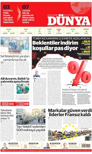 Dünya Gazetesi 19 Ekim 2026 günün manşeti