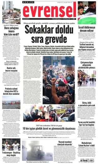 Evrensel Gazetesi 19 Ekim 2026 günün manşeti