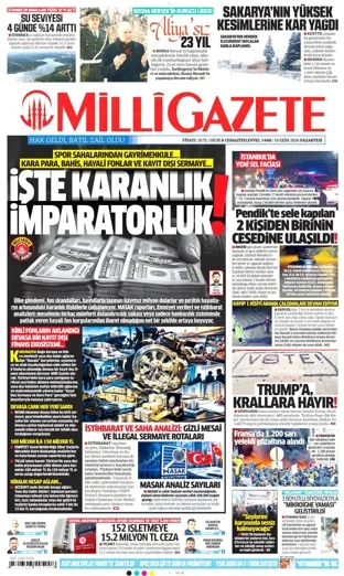Milli Gazete 19 Ekim 2026 günün manşeti