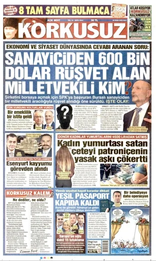 Korkusuz Gazetesi 20 Ekim 2026 günün manşeti