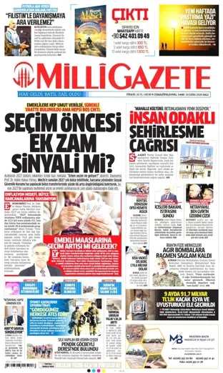 Milli Gazete 20 Ekim 2026 günün manşeti