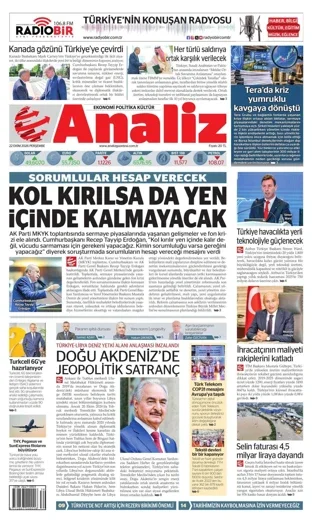 Analiz Gazetesi 22 Ekim 2026 günün manşeti