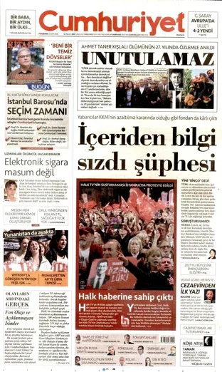 Cumhuriyet Gazetesi 22 Ekim 2026 günün manşeti