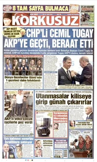 Korkusuz Gazetesi 22 Ekim 2026 günün manşeti