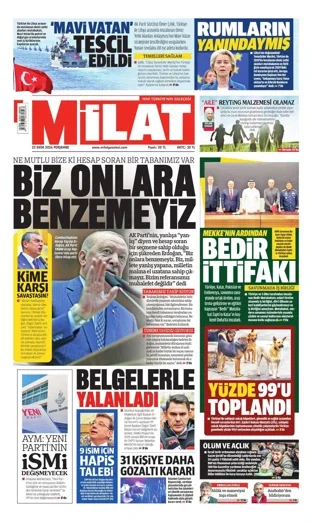 Milat Gazetesi 22 Ekim 2026 günün manşeti