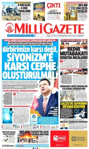 Milli Gazete 22 Ekim 2026 günün manşeti