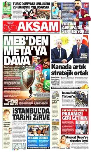 Akşam Gazetesi 23 Ekim 2026 günün manşeti