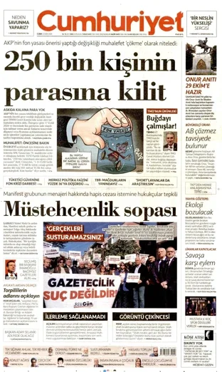 Cumhuriyet Gazetesi 23 Ekim 2026 günün manşeti