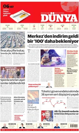 Dünya Gazetesi 23 Ekim 2026 günün manşeti
