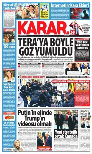 Karar Gazetesi 23 Ekim 2026 günün manşeti