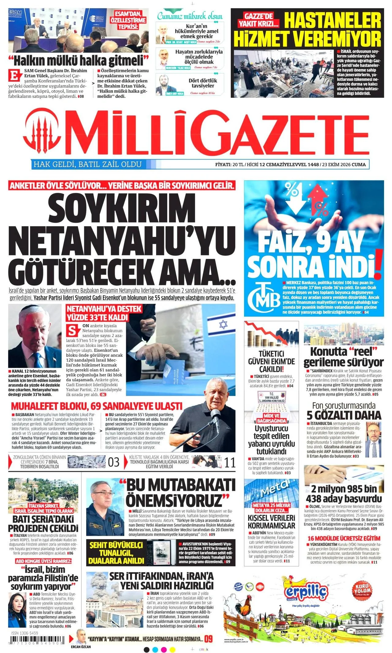 Milli Gazete - 23 Ekim 2026 günün manşeti