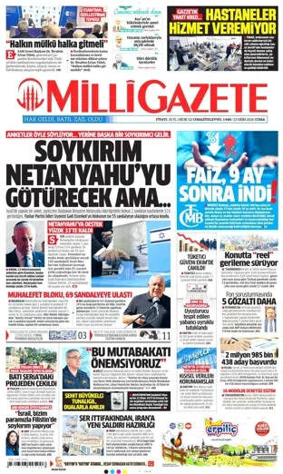 Milli Gazete 23 Ekim 2026 günün manşeti