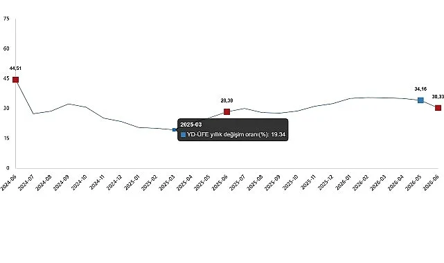 YD-ÜFE Haziran 2026'da Yıllık %30,33, Aylık %0,46 Arttı