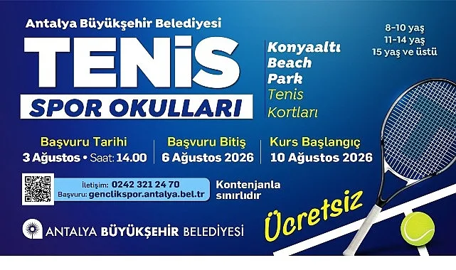 Antalya Büyükşehir'den Ücretsiz Tenis Eğitimlerine Yeni Dönem Başvuruları