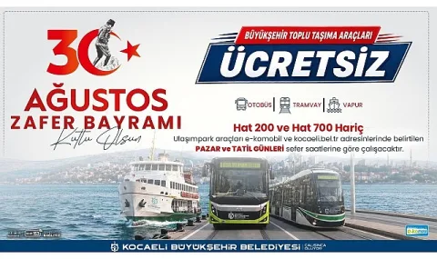 Kocaeli'de Zafer Bayramı'nda Toplu Taşıma Ücretsiz Olacak