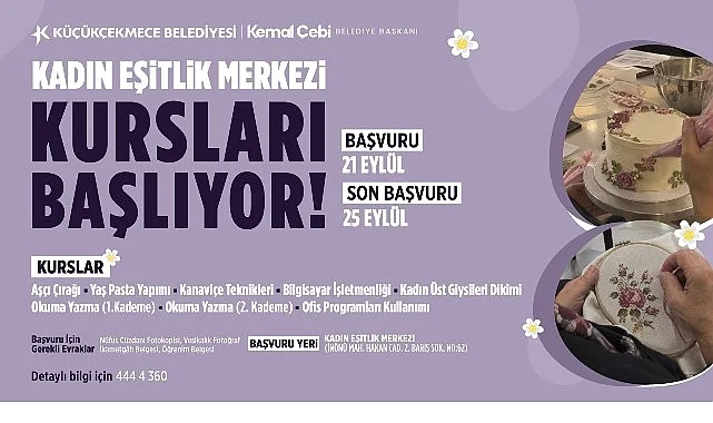 Küçükçekmece Kadın Eşitlik Merkezi'nde Yeni Dönem Kurs Başvuruları Başladı