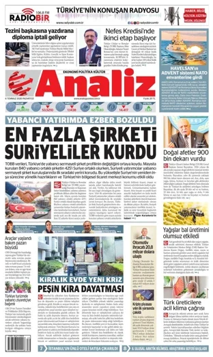 Analiz Gazetesi 6 Temmuz 2026 günün manşeti