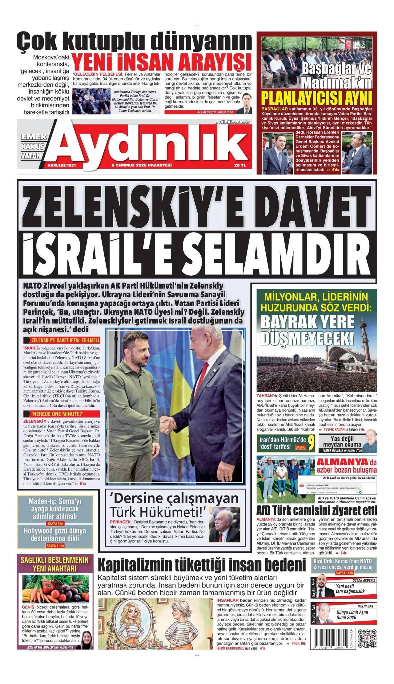 Aydınlık Gazetesi birinci sayfası - 6 Temmuz 2026