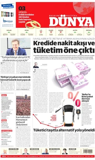 Dünya Gazetesi 6 Temmuz 2026 günün manşeti