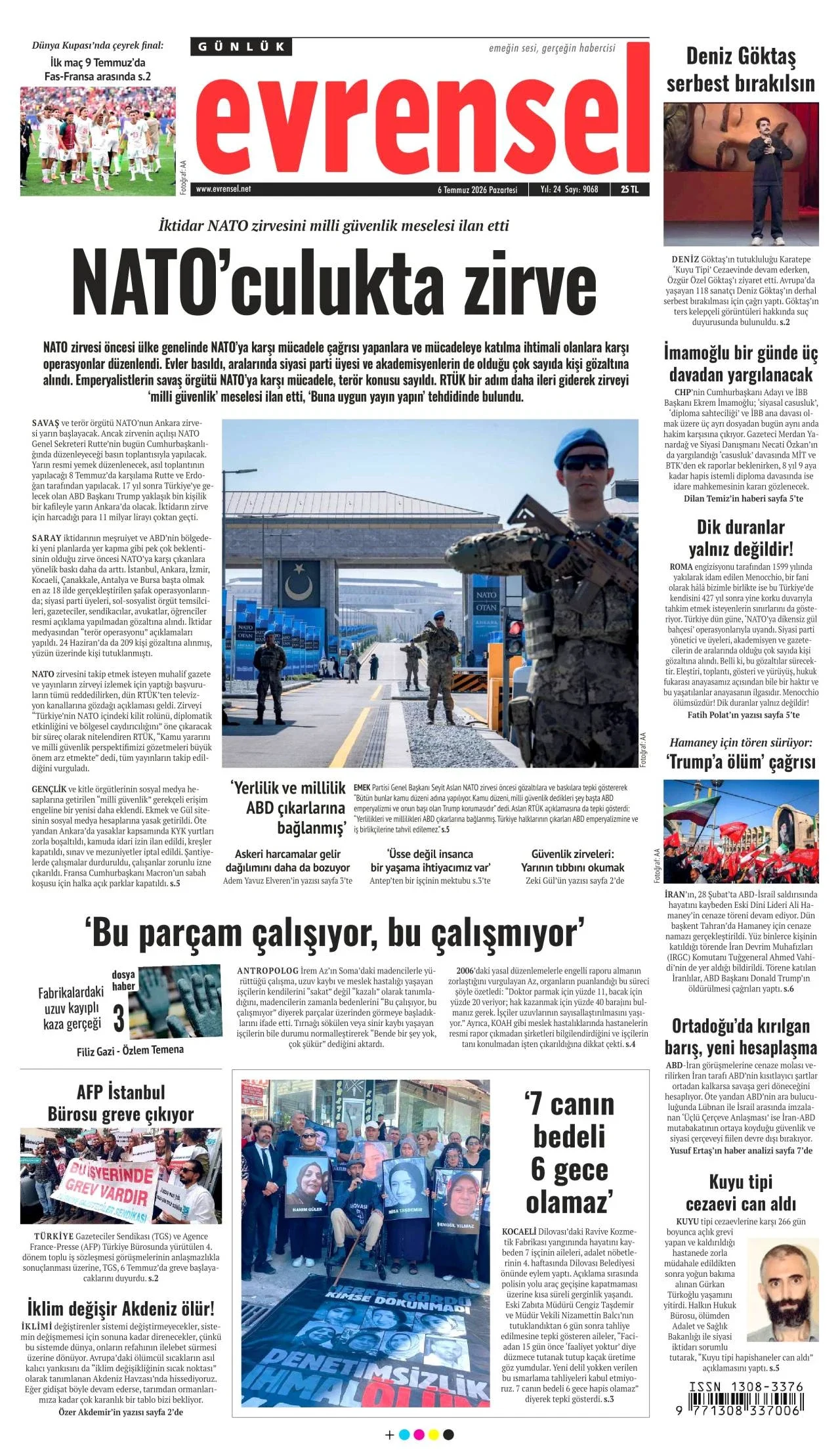 Evrensel Gazetesi birinci sayfası - 6 Temmuz 2026