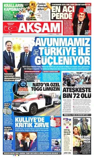 Akşam Gazetesi 7 Temmuz 2026 günün manşeti