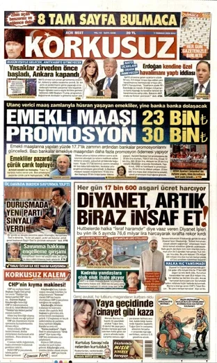 Korkusuz Gazetesi 7 Temmuz 2026 günün manşeti