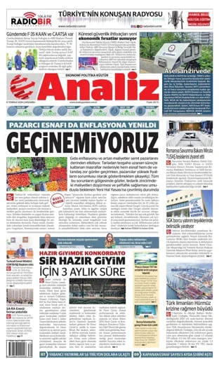 Analiz Gazetesi 8 Temmuz 2026 günün manşeti