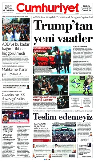 Cumhuriyet Gazetesi 8 Temmuz 2026 günün manşeti